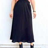 SERENA A-Line High Waisted Midi Skirt in BLACK crepe