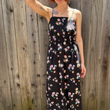 PALOMA- blurred floral spaghetti strap button bust midi dress