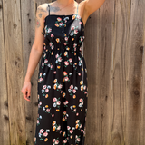 PALOMA- blurred floral spaghetti strap button bust midi dress