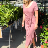 JONI- Rose Tencel jersey Asymmetric Tie Midi Dress