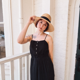 PALOMA-black crepe front spaghetti strap Midi Dress -spaghetti straps, pockets and side slits