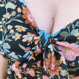 BO Tie bust Midi Dress in Multi Garden Floral - spaghetti straps, pockets and side slits