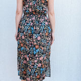 BO Tie bust Midi Dress in Multi Garden Floral - spaghetti straps, pockets and side slits