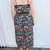 BO Tie bust Midi Dress in Multi Garden Floral - spaghetti straps, pockets and side slits