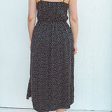 BO Tie bust Midi Dress in black white polka dot - spaghetti straps, pockets and side slits