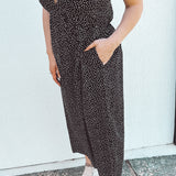 BO Tie bust Midi Dress in black white polka dot - spaghetti straps, pockets and side slits