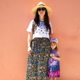 DAWN- floral multi elastic channel midi skirt with slit and pockets