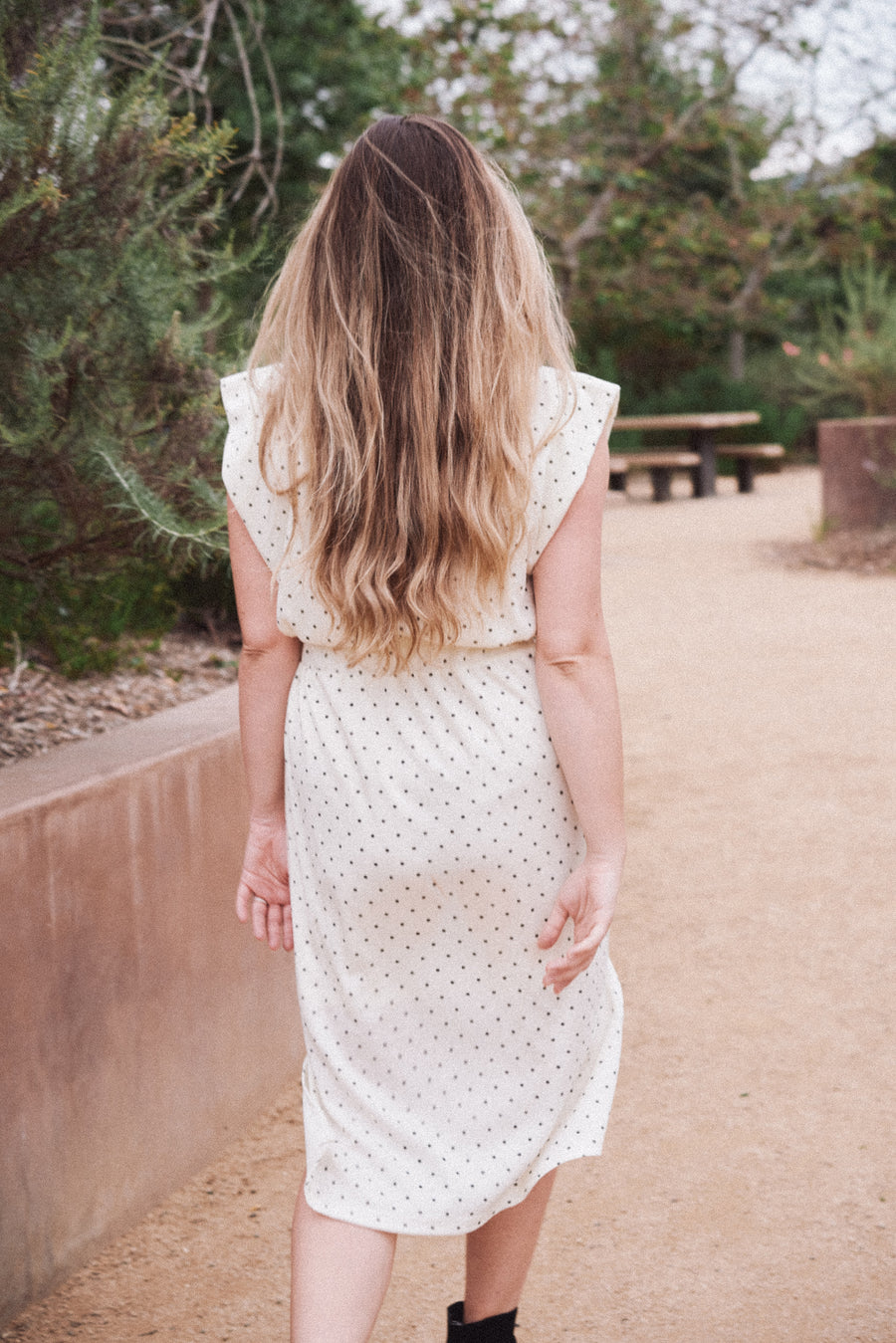 TAYLOR Drawstring Midi Dress in Ivory Dot (Knit)