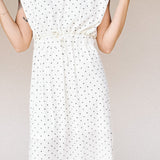 TAYLOR Drawstring Midi Dress in Ivory Dot (Knit)