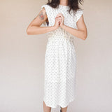 TAYLOR Drawstring Midi Dress in Ivory Dot (Knit)
