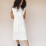TAYLOR Drawstring Midi Dress in Ivory Dot (Knit)