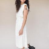 TAYLOR Drawstring Midi Dress in Ivory Dot (Knit)
