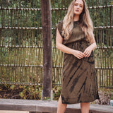 TAYLOR Drawstring Midi Dress in Olive Tie Dye (Woven)