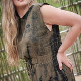 TAYLOR Drawstring Midi Dress in Olive Tie Dye (Woven)