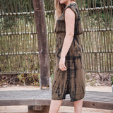 TAYLOR Drawstring Midi Dress in Olive Tie Dye (Woven)