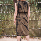 TAYLOR Drawstring Midi Dress in Olive Tie Dye (Woven)