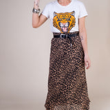 SERENA A-Line High Waisted Midi Skirt in Leopard Print