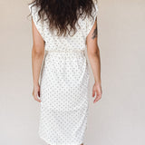 TAYLOR Drawstring Midi Dress in Ivory Dot (Knit)